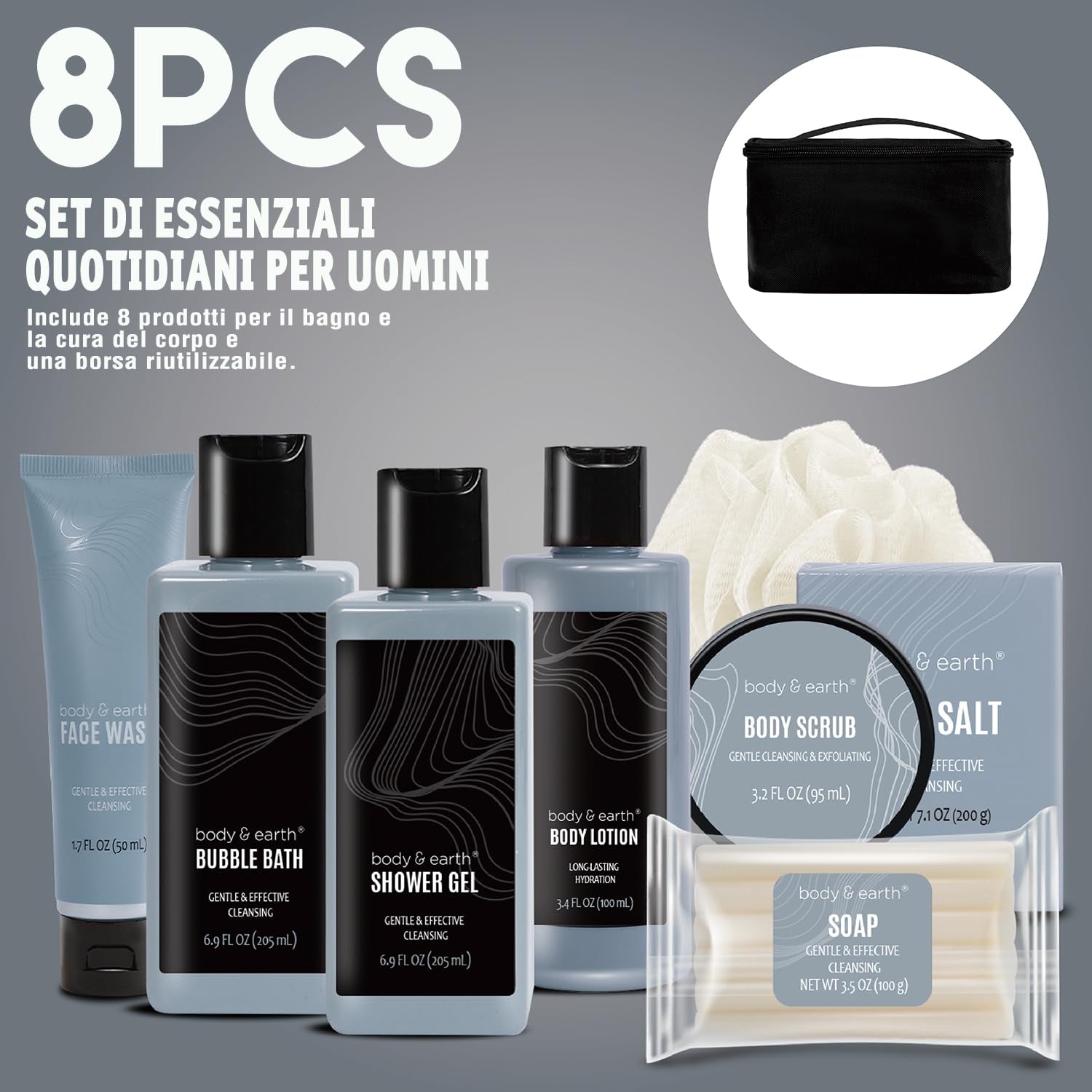 Gift Baskets for Men Bath Set  Leathers Mens Body Wash Set with Body Lotion, Face Wash, Shower Gel, Bubble Bath, Loofah, Regalos Para Hombre, Birthday Fathers Day Gifts