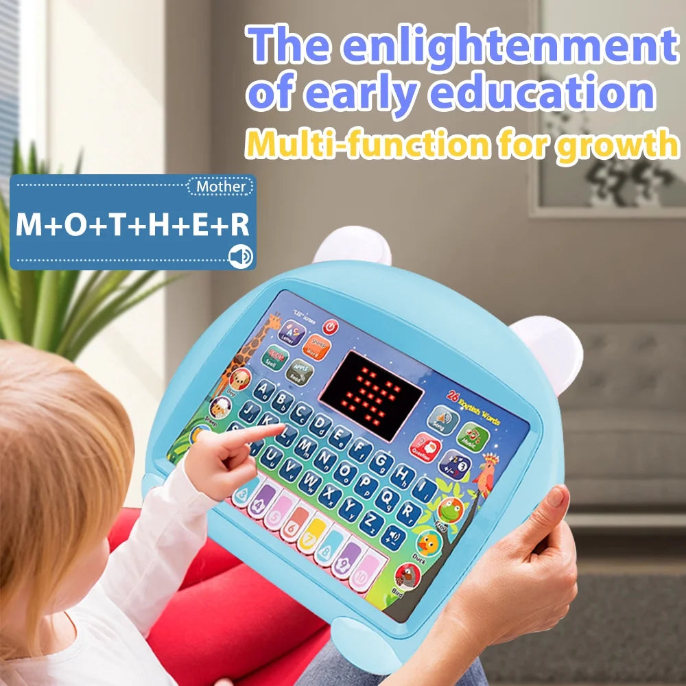 Tablet Toy for 2-3 Years Old Girls Boys, Educational Learning Toys with Light and Music, Interactive Toy for Numbers, Alphabet, Animals and Maths - Blue, with 50 Cartoon Animal Stickers