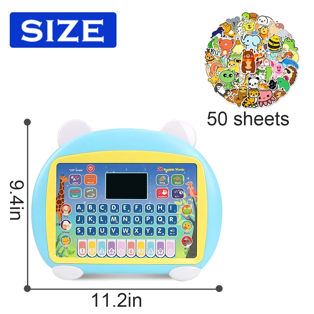 Tablet Toy for 2-3 Years Old Girls Boys, Educational Learning Toys with Light and Music, Interactive Toy for Numbers, Alphabet, Animals and Maths - Blue, with 50 Cartoon Animal Stickers