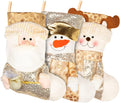 JR.WHITE Christmas Stocking Set, Large Christmas Stocking 18", Gold Sequin Christmas Stocking with Santa, Snowman, Reindeer, Christmas Stocking 3 Pack for Kids, Child, Girls