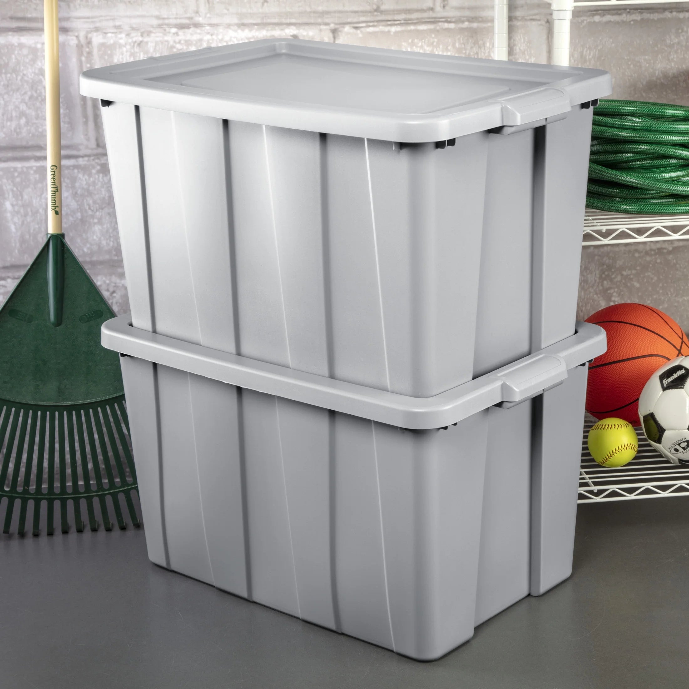 30 Gallon Tuff1 Tote, Large Rugged Plastic Bin with Snap-On Lid, Temperature and Impact Resistant, 4 Pack