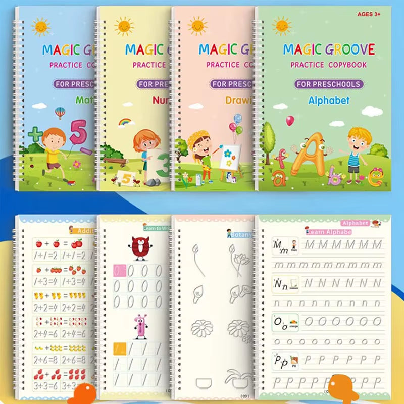 4 Magic Copybooks Children'S Toy Writing Reusable Free Wiping English Maths Drawing Children'S Toy Writing Practice Copy Book