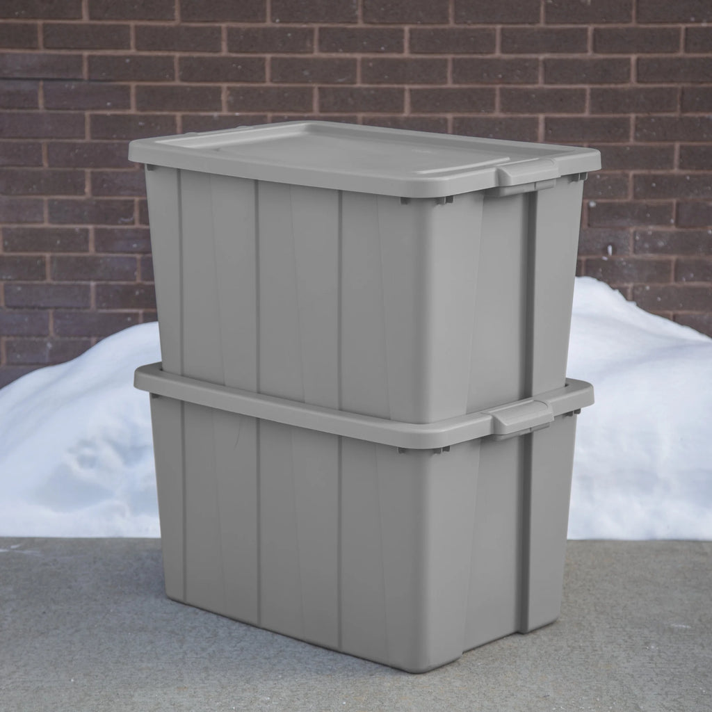 30 Gallon Tuff1 Tote, Large Rugged Plastic Bin with Snap-On Lid, Temperature and Impact Resistant, 4 Pack