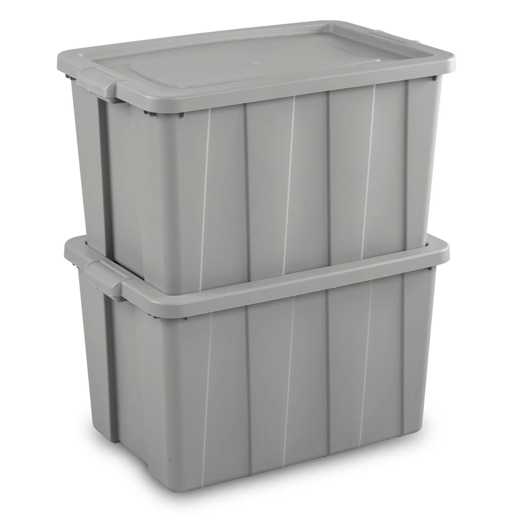 30 Gallon Tuff1 Tote, Large Rugged Plastic Bin with Snap-On Lid, Temperature and Impact Resistant, 4 Pack