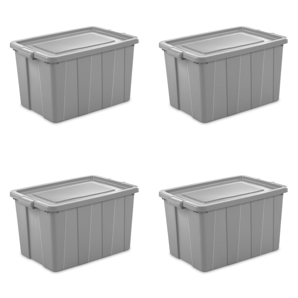 30 Gallon Tuff1 Tote, Large Rugged Plastic Bin with Snap-On Lid, Temperature and Impact Resistant, 4 Pack