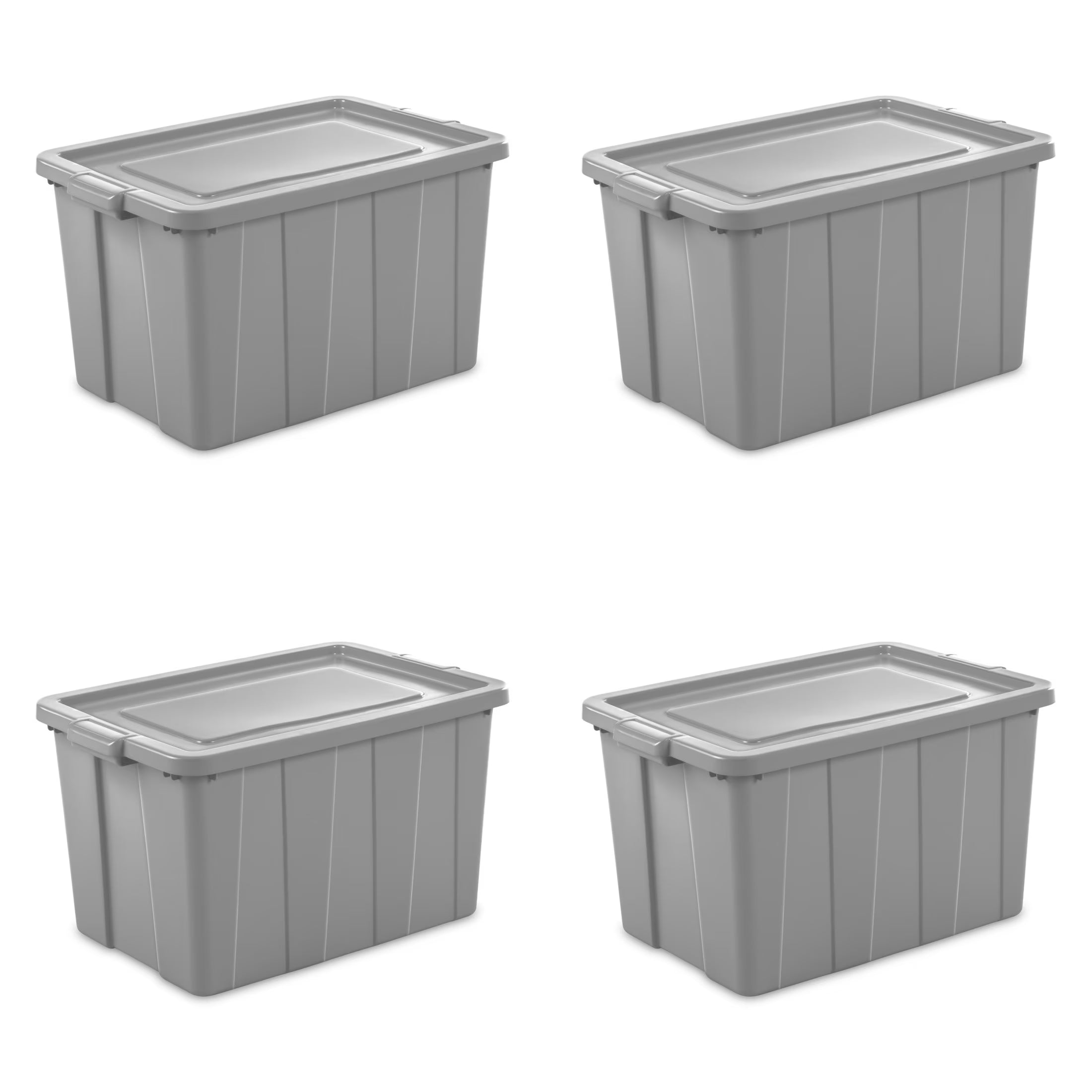 30 Gallon Tuff1 Tote, Large Rugged Plastic Bin with Snap-On Lid, Temperature and Impact Resistant, 4 Pack