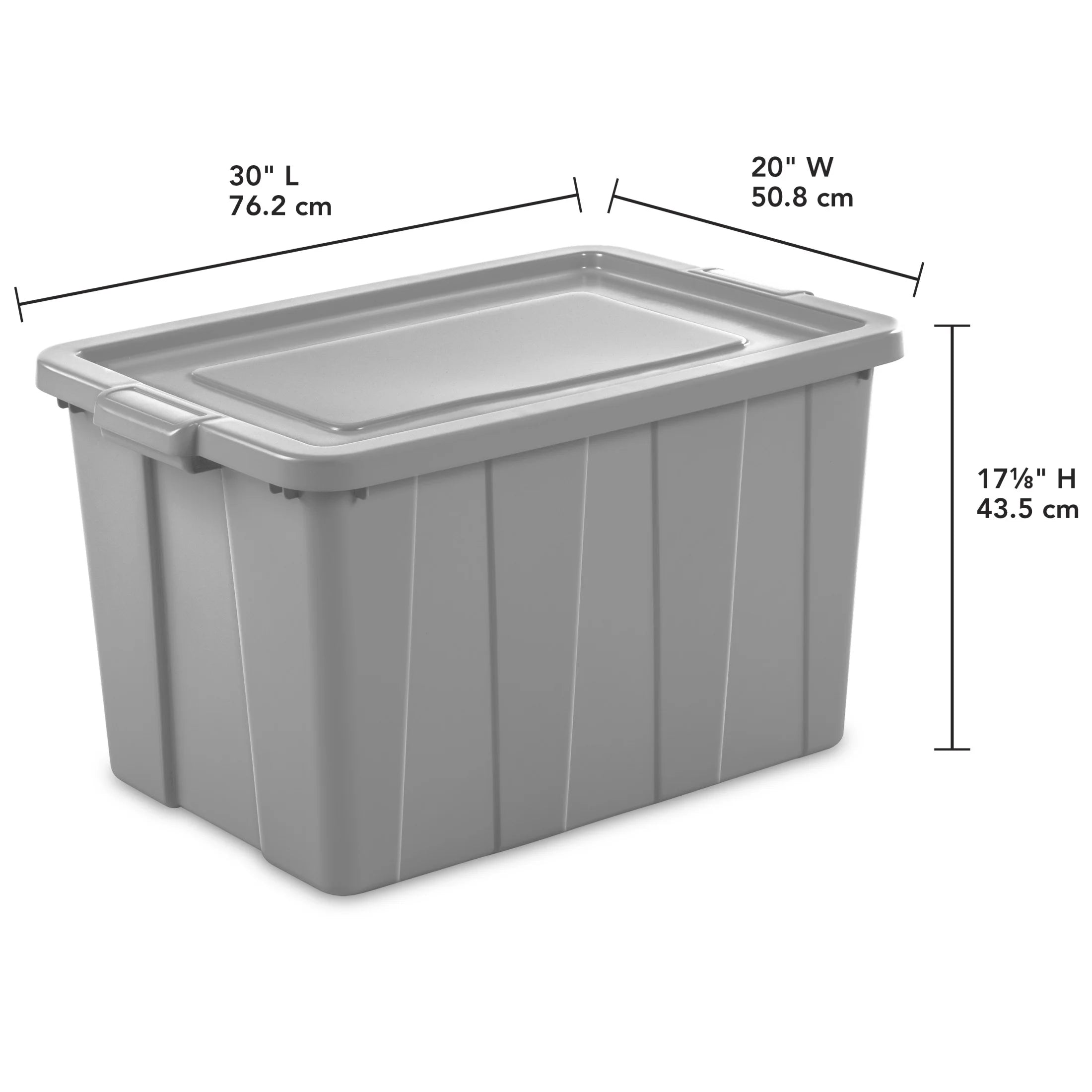 30 Gallon Tuff1 Tote, Large Rugged Plastic Bin with Snap-On Lid, Temperature and Impact Resistant, 4 Pack