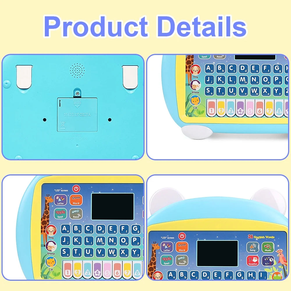 Tablet Toy for 2-3 Years Old Girls Boys, Educational Learning Toys with Light and Music, Interactive Toy for Numbers, Alphabet, Animals and Maths - Blue, with 50 Cartoon Animal Stickers