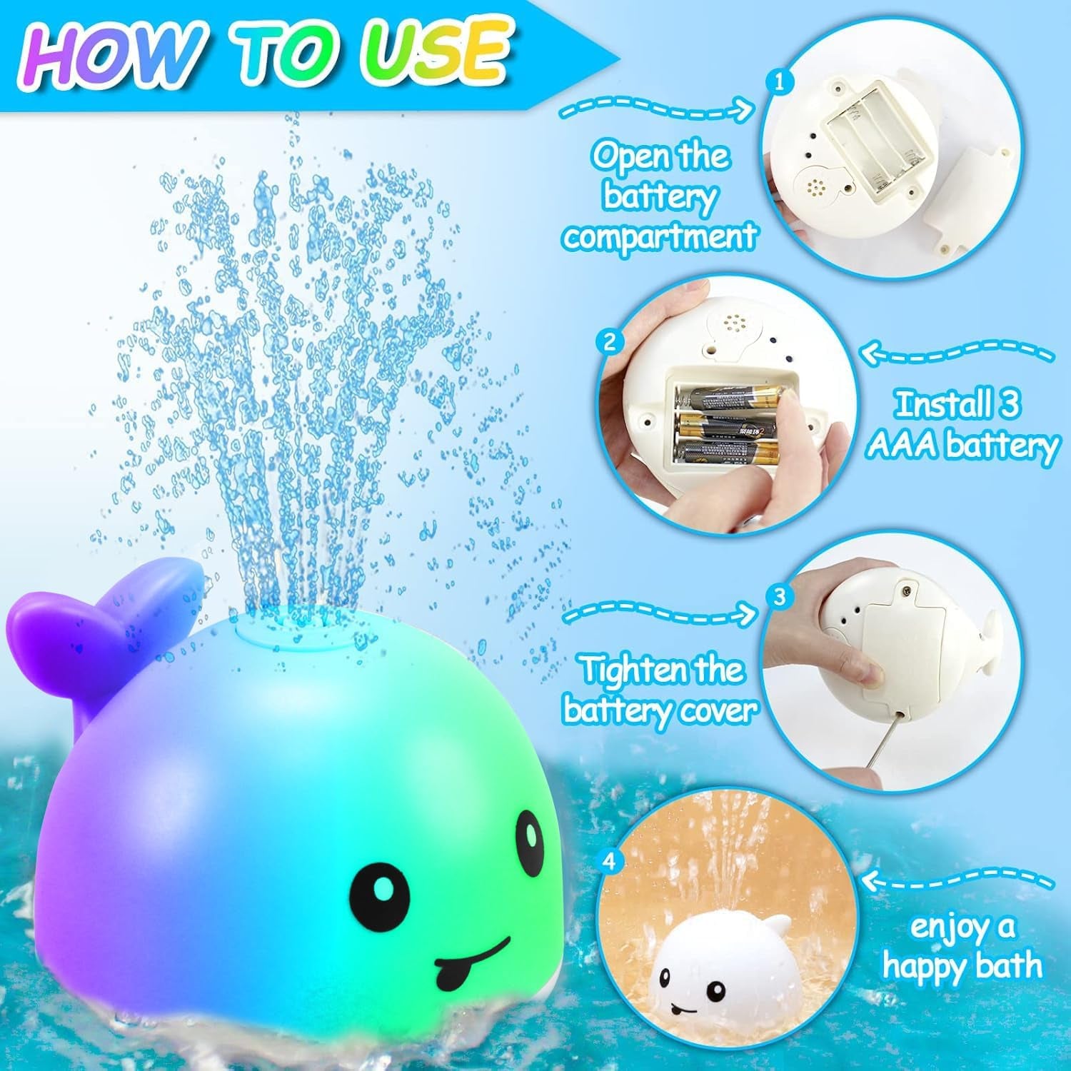Baby Bath Toys, Rechargeable Bath Toys, Whale Spray Water Bath Toy, Sprinkler Bathtub Shower Toys for Toddlers Kids Boys Girls, Pool Toy for Baby (White-A)